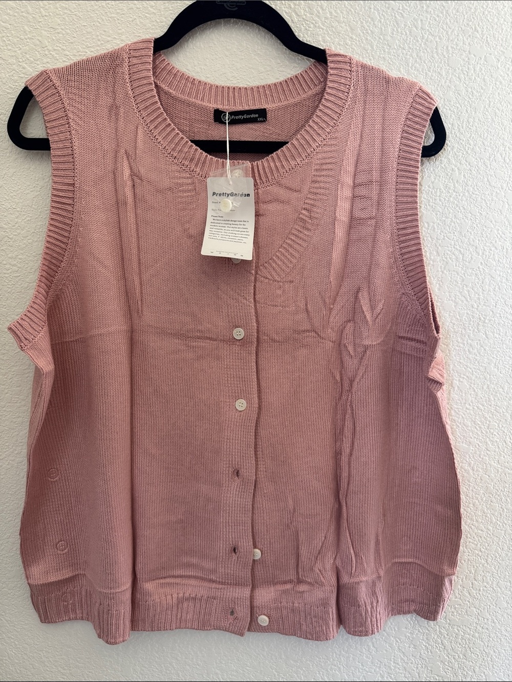 PrettyGarden Pink Button-Front Sleeveless Knit Vest